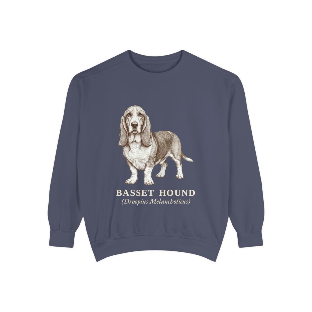 Basset Hound Latin Sweatshirt, Denim, front view