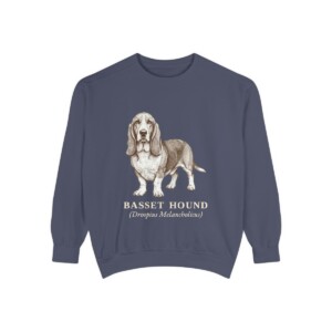 Basset Hound Latin Sweatshirt, Denim, front view