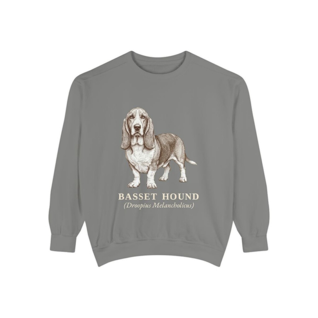 Basset Hound Latin Sweatshirt, Grey, front view