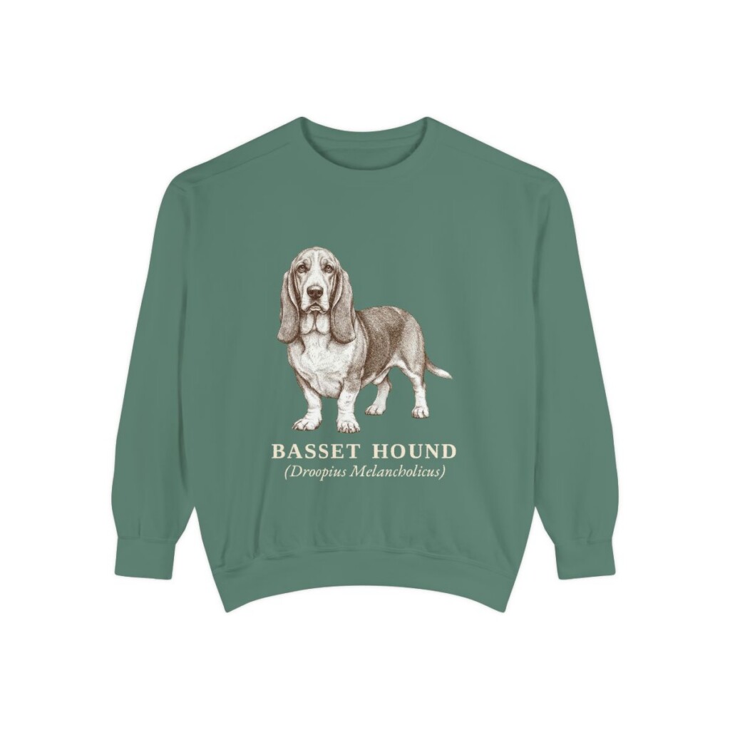 Basset Hound Latin Sweatshirt, Light Green, front view