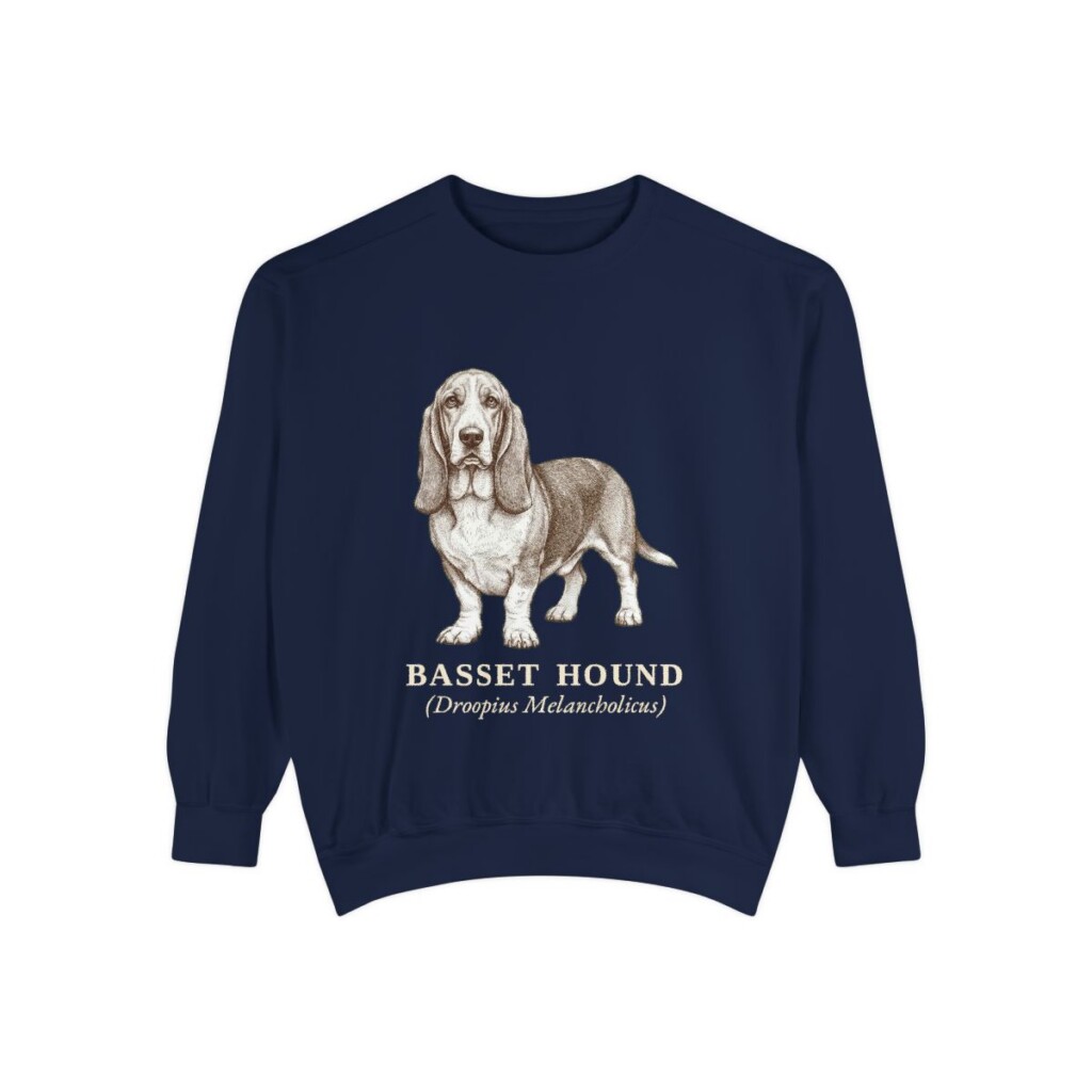 Basset Hound Latin Sweatshirt, True Navy, front view