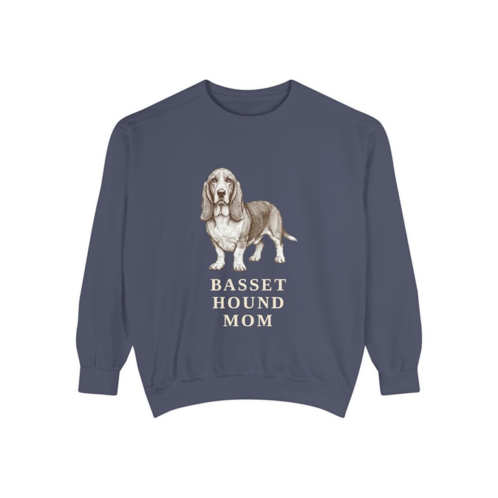 Basset Hound Mom Sweatshirt, Denim, front view