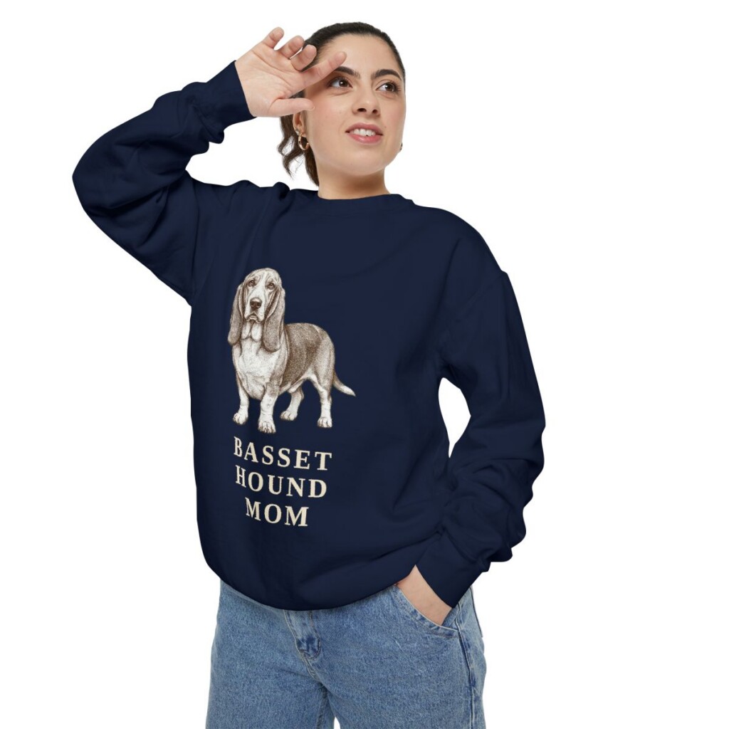 Basset Hound Mom Sweatshirt, True Navy, person 2 context
