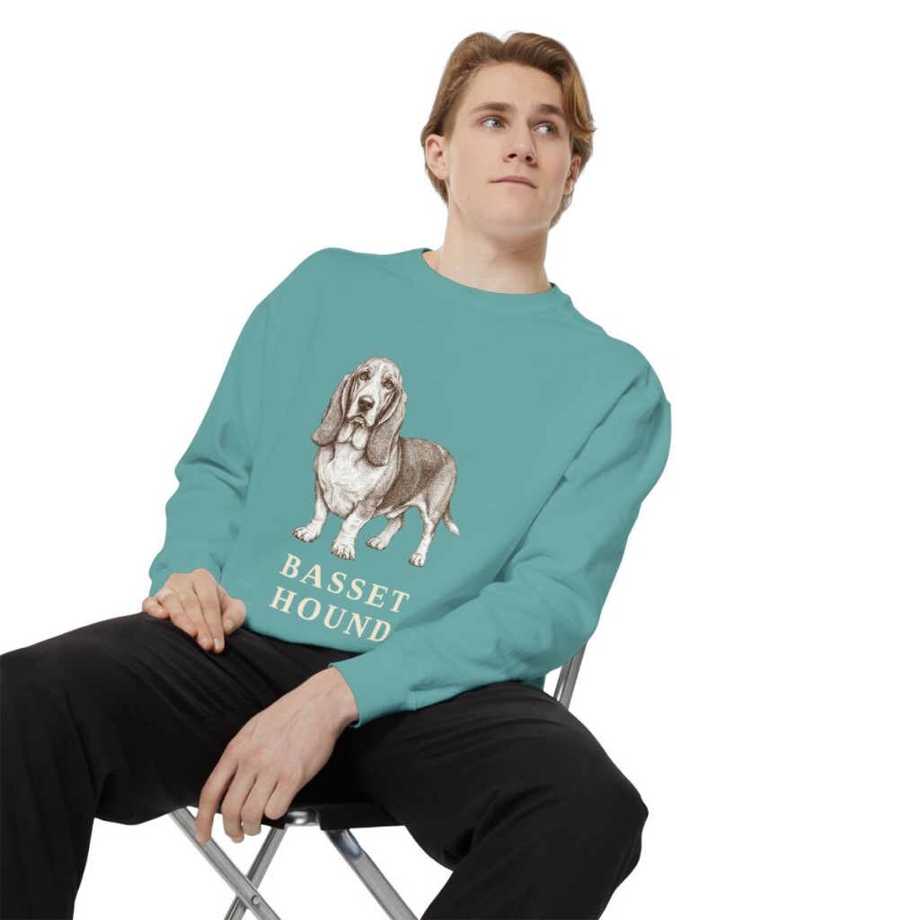 Basset Hound Sweatshirt, Seafoam, person 1 context