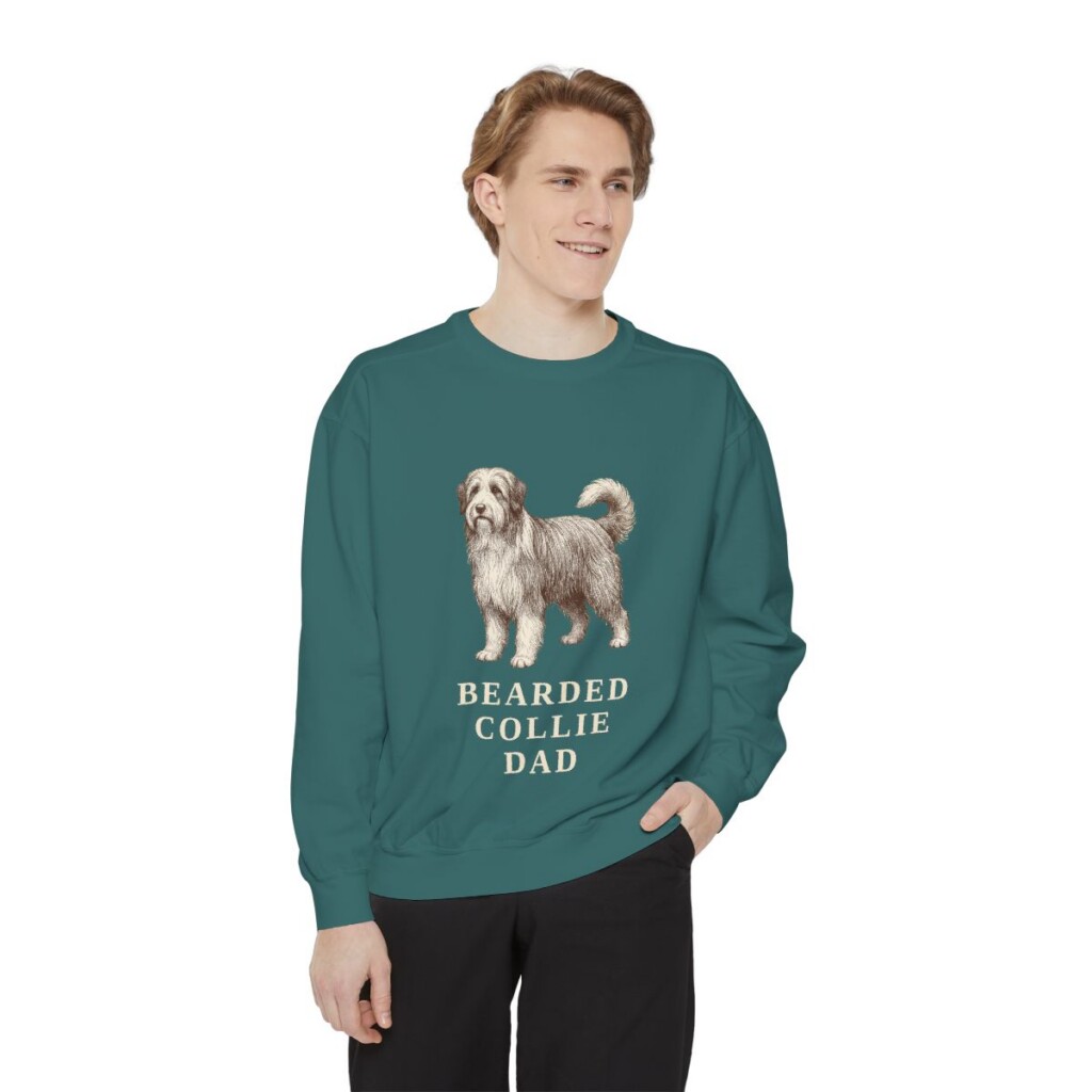 bearded-collie-sweatshirt-dad-blue-spruce-person-1-front Bearded Collie Dad Sweatshirt, Blue Spruce, person 1 front