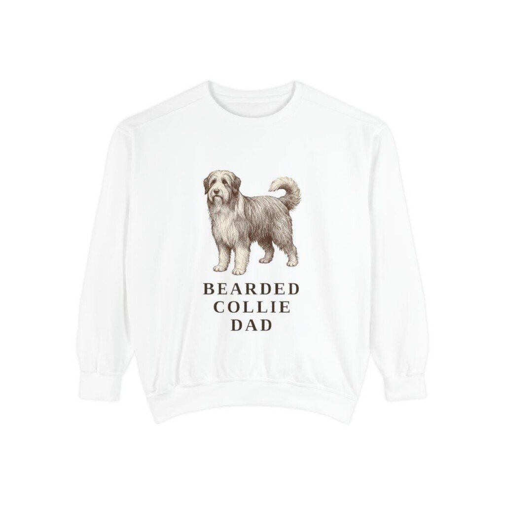 bearded-collie-sweatshirt-dad-white Bearded Collie Dad Sweatshirt, White, front view
