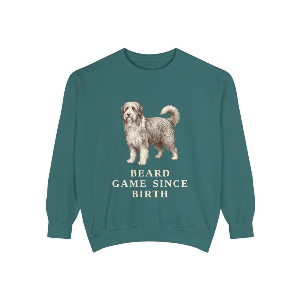 Bearded Collie Humor Sweatshirt, Blue Spruce, front view
