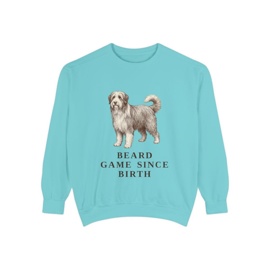 Bearded Collie Humor Sweatshirt, Chalky Mint, front view