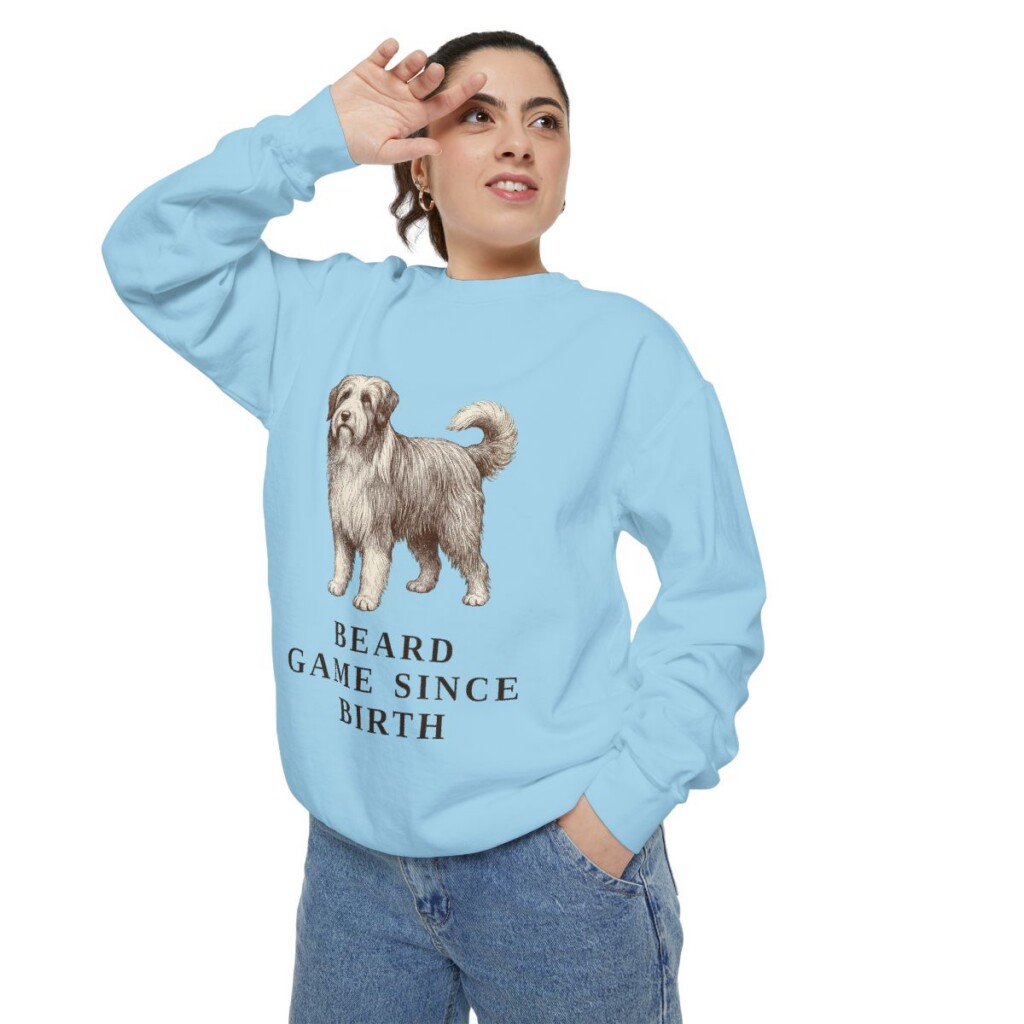 Bearded Collie Humor Sweatshirt, Chambray, person 2 context