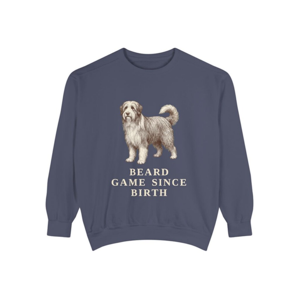 Bearded Collie Humor Sweatshirt, Denim, front view