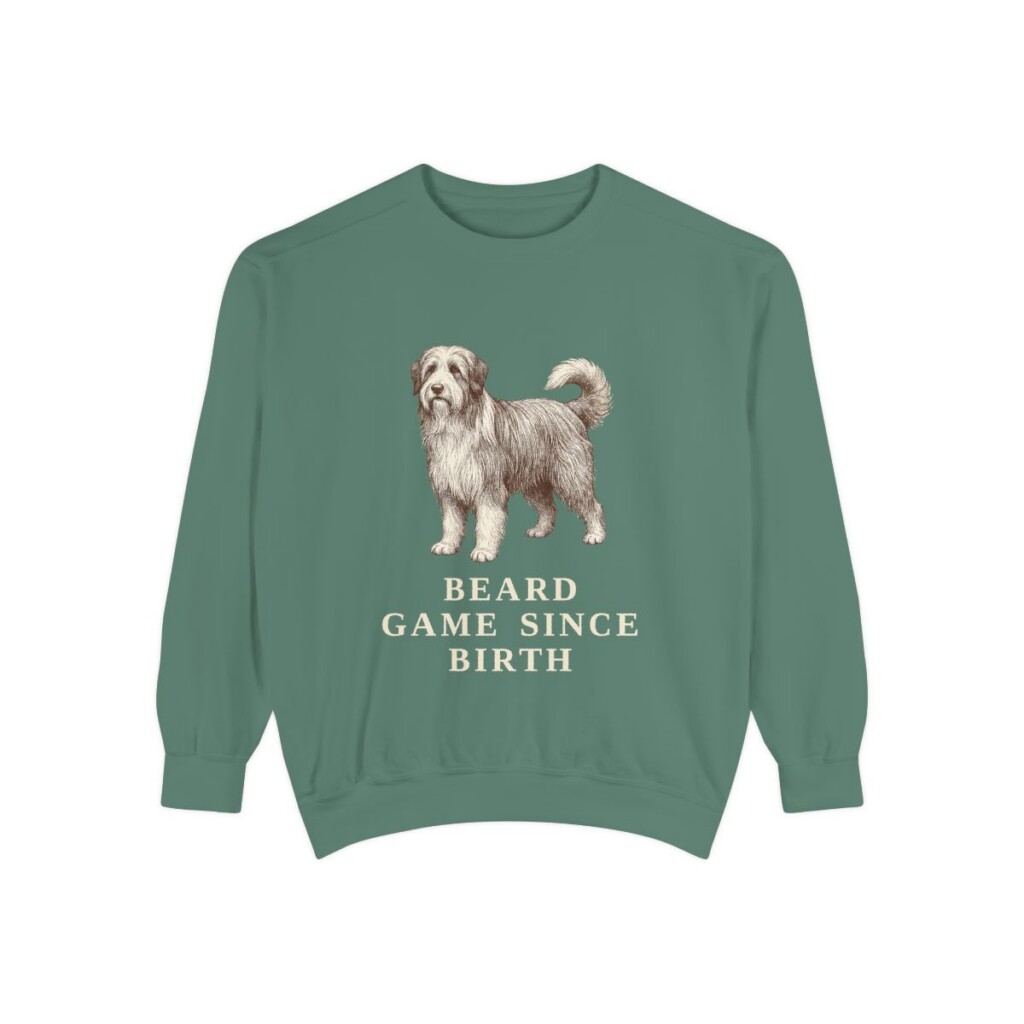 Bearded Collie Humor Sweatshirt, Light Green, front view