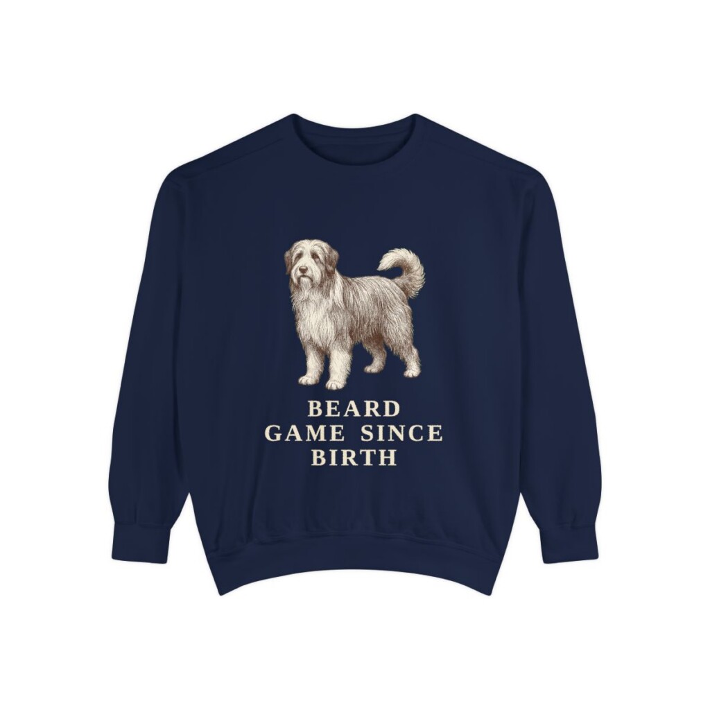 Bearded Collie Humor Sweatshirt, True Navy, front view