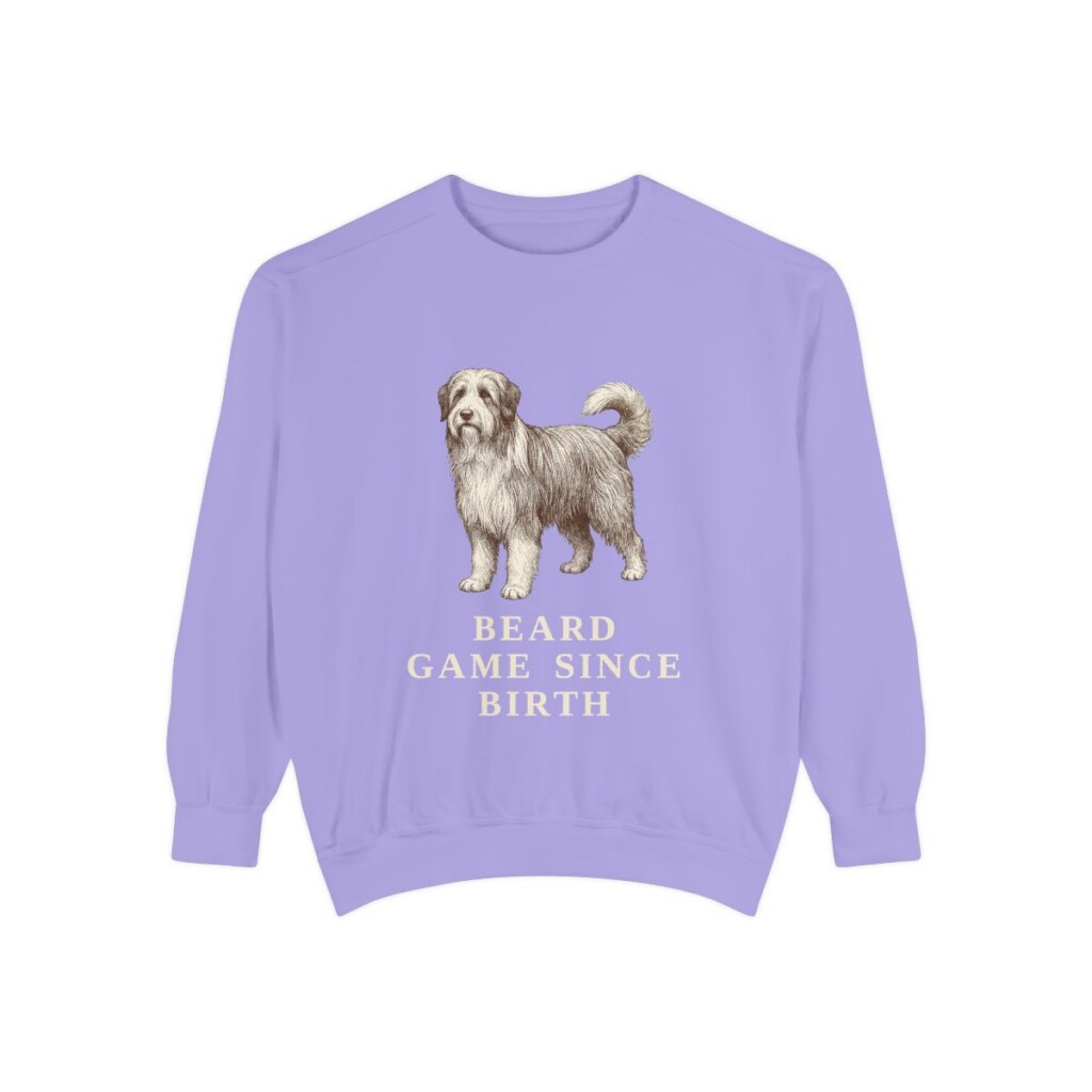 Bearded Collie Humor Sweatshirt, Violet, front view