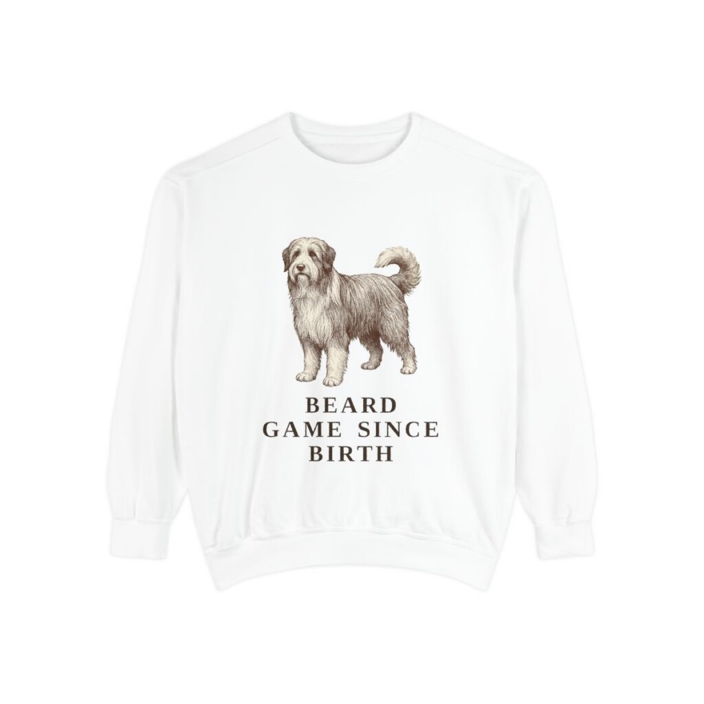 Bearded Collie Humor Sweatshirt, White, front view