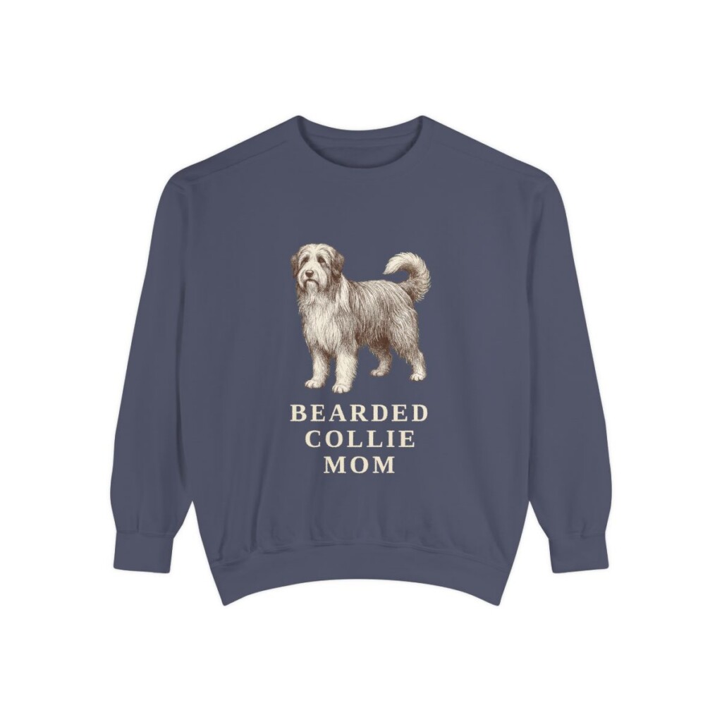 bearded-collie-sweatshirt-mom-denim Bearded Collie Mom Sweatshirt, Denim, front view