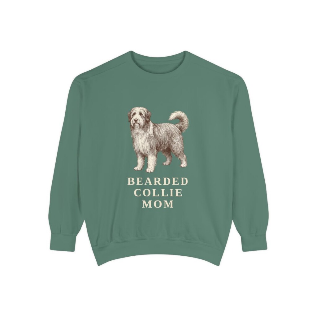 bearded-collie-sweatshirt-mom-light-green Bearded Collie Mom Sweatshirt, Light Green, front view