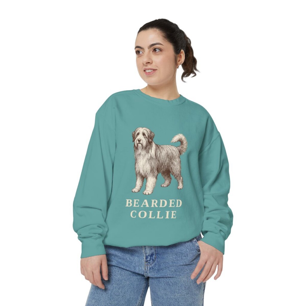 Bearded Collie Sweatshirt, Seafoam, person 2 front