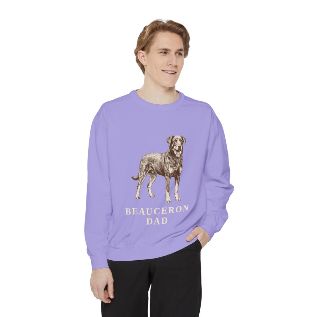 beauceron-sweatshirt-dad-violet-person-1-front Beauceron Dad Sweatshirt, Violet, person 1 front