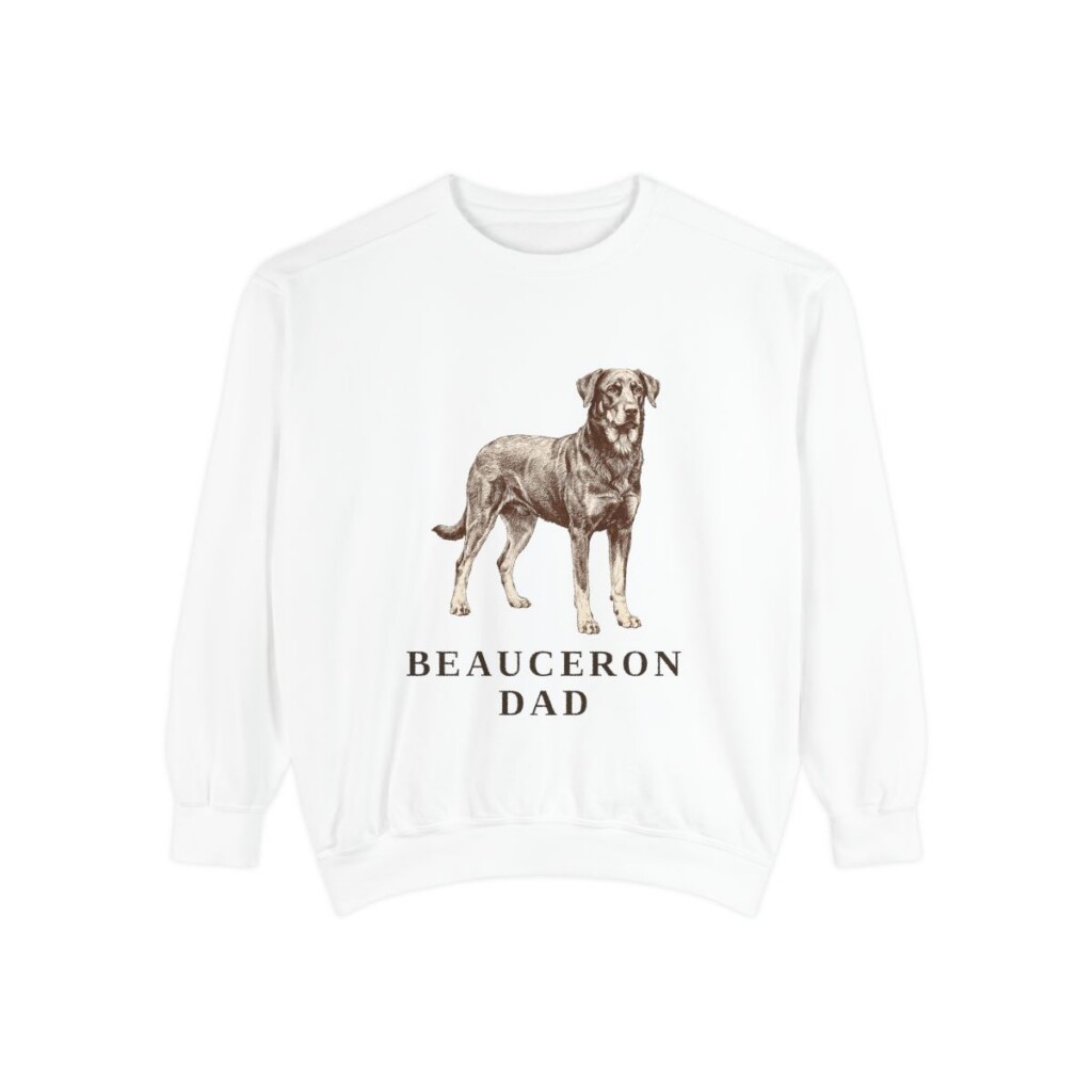 beauceron-sweatshirt-dad-white Beauceron Dad Sweatshirt, White, front view