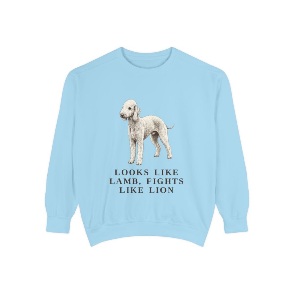Bedlington Terrier Humor Sweatshirt, Chambray, front view