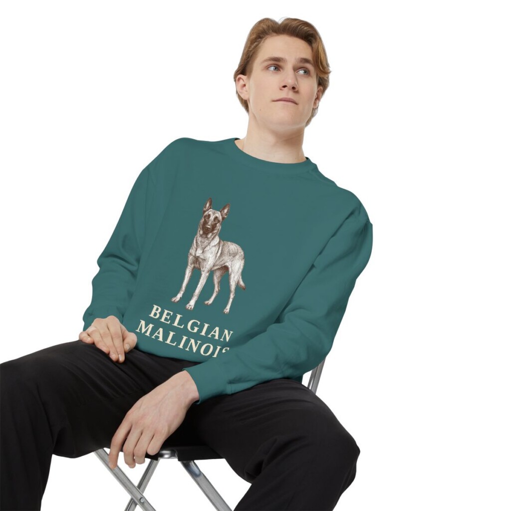 Belgian Malinois Sweatshirt, Blue Spruce, person 1 context