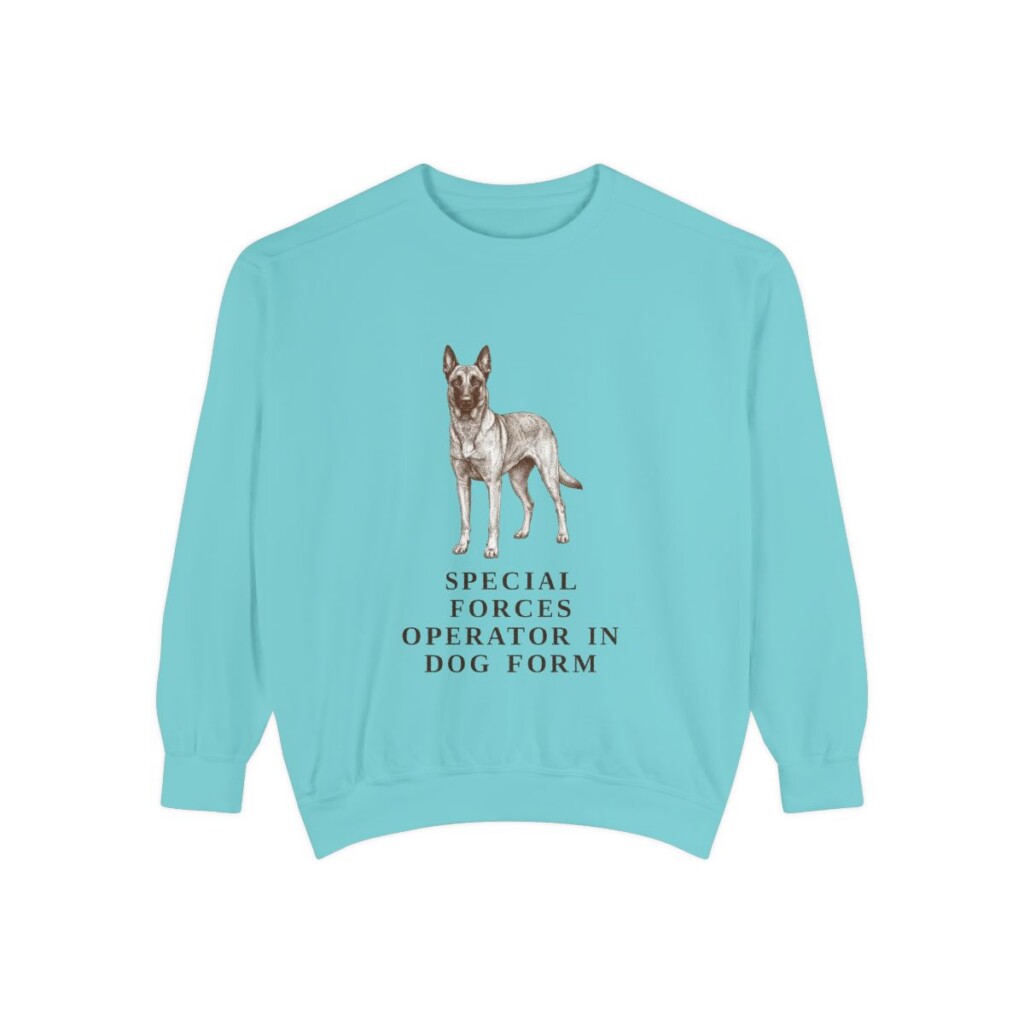 Belgian Malinois Humor Sweatshirt, Chalky Mint, front view