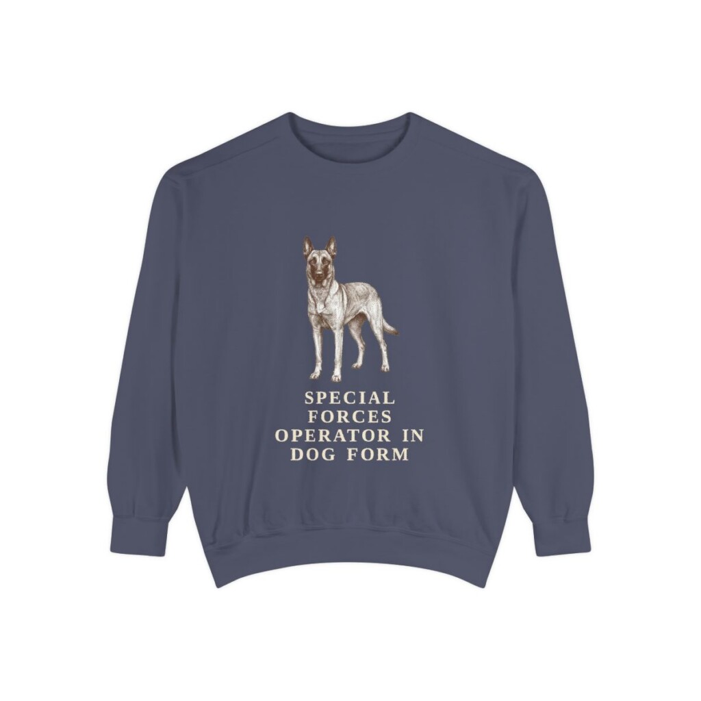 Belgian Malinois Humor Sweatshirt, Denim, front view
