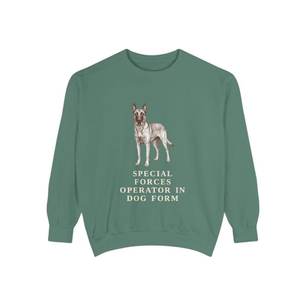 Belgian Malinois Humor Sweatshirt, Light Green, front view