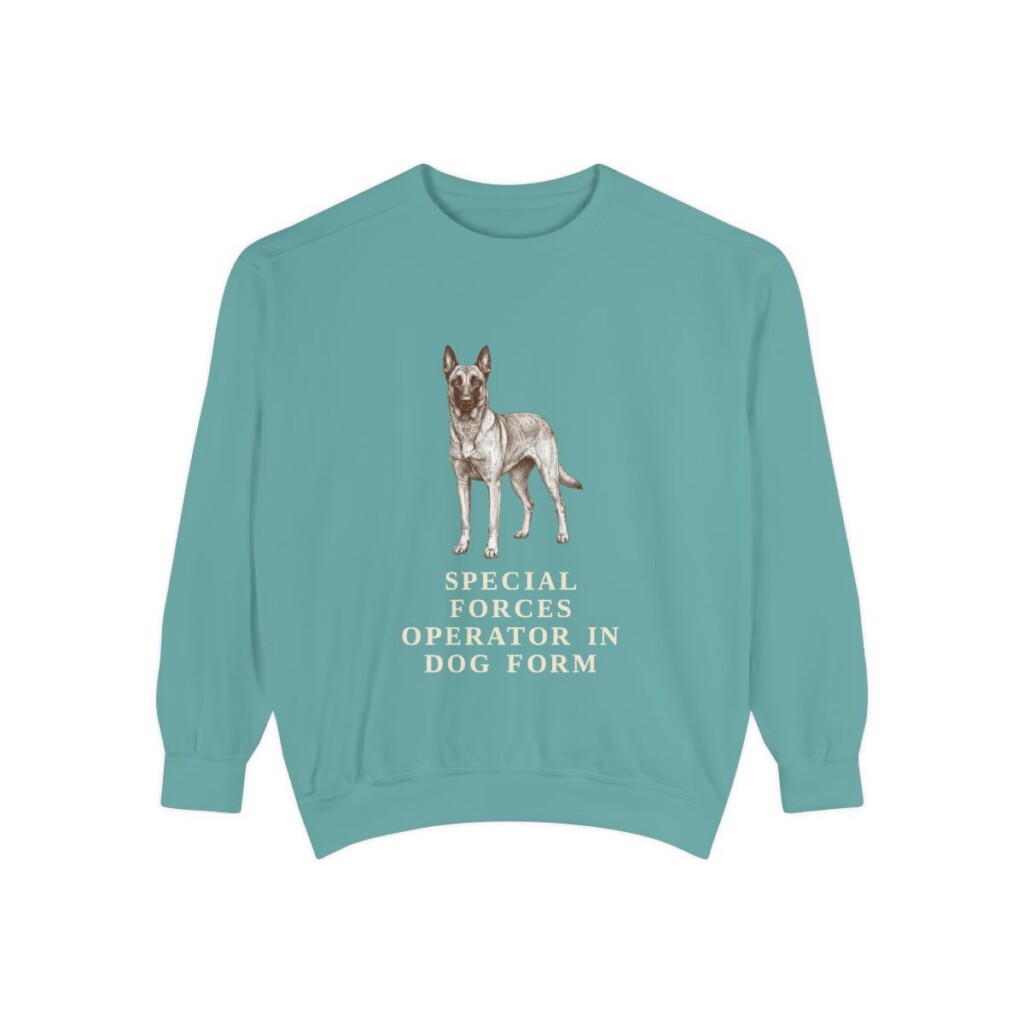 Belgian Malinois Humor Sweatshirt, Seafoam, front view