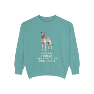 belgian-malinois-sweatshirt-humor-seafoam Belgian Malinois Humor Sweatshirt, Seafoam, front view