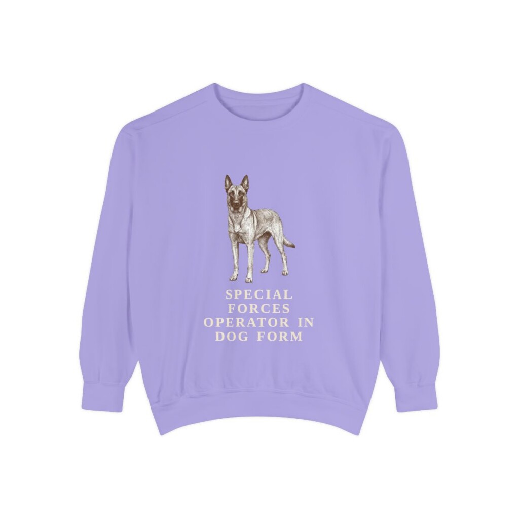 Belgian Malinois Humor Sweatshirt, Violet, front view