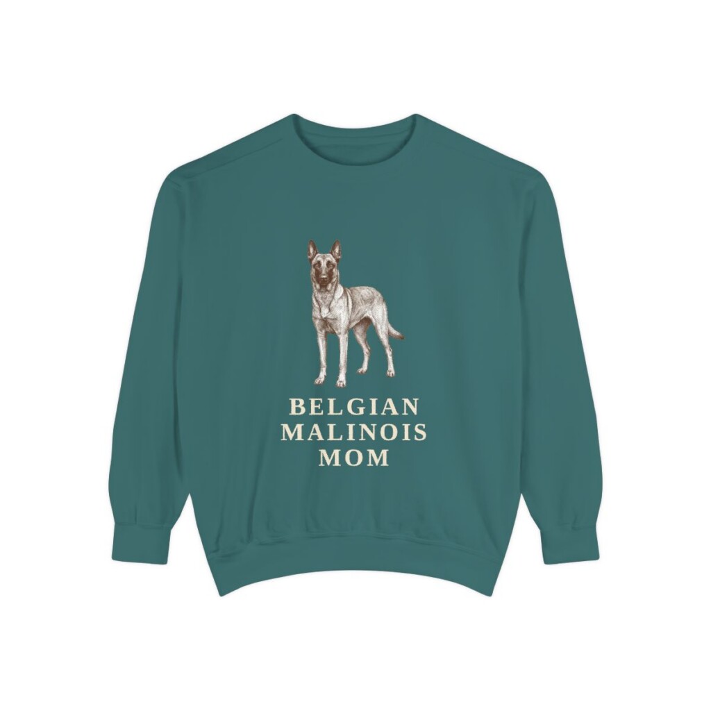 belgian-malinois-sweatshirt-mom-blue-spruce Belgian Malinois Mom Sweatshirt, Blue Spruce, front view