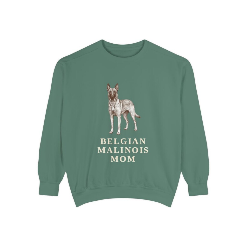belgian-malinois-sweatshirt-mom-light-green Belgian Malinois Mom Sweatshirt, Light Green, front view