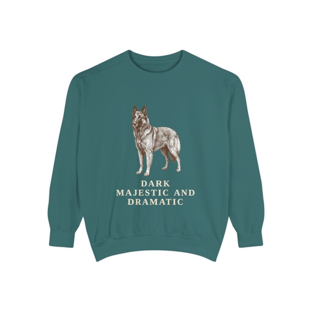 belgian-sheepdog-sweatshirt-humor-blue-spruce Belgian Sheepdog Humor Sweatshirt, Blue Spruce, front view
