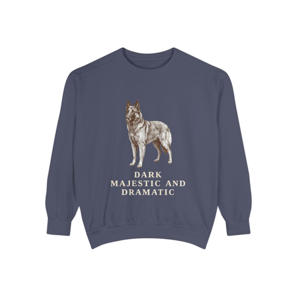 belgian-sheepdog-sweatshirt-humor-denim Belgian Sheepdog Humor Sweatshirt, Denim, front view