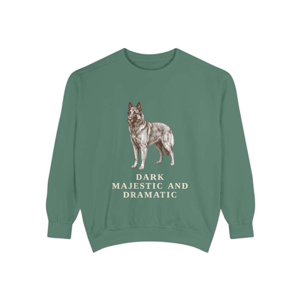 belgian-sheepdog-sweatshirt-humor-light-green Belgian Sheepdog Humor Sweatshirt, Light Green, front view