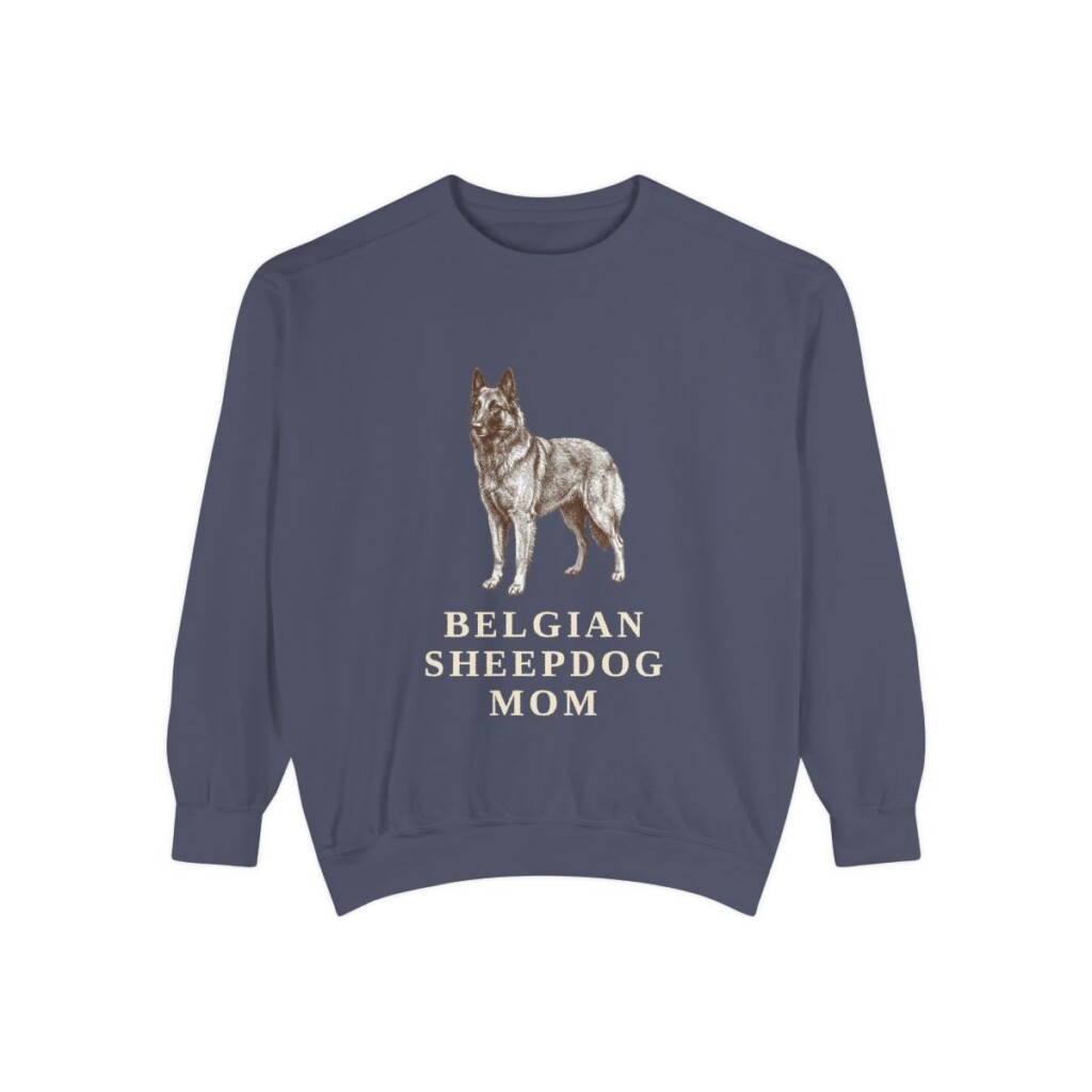 Belgian Sheepdog Mom Sweatshirt, Denim, front view