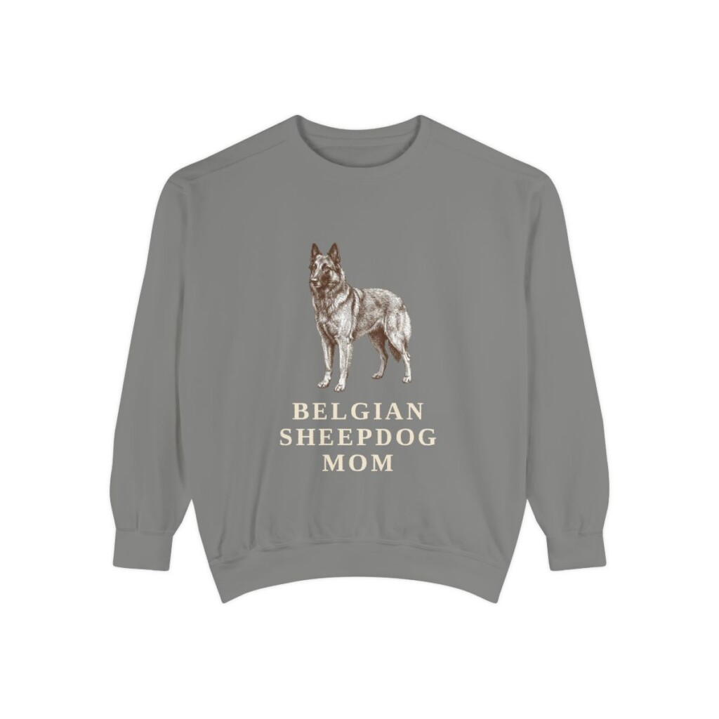 Belgian Sheepdog Mom Sweatshirt, Grey, front view