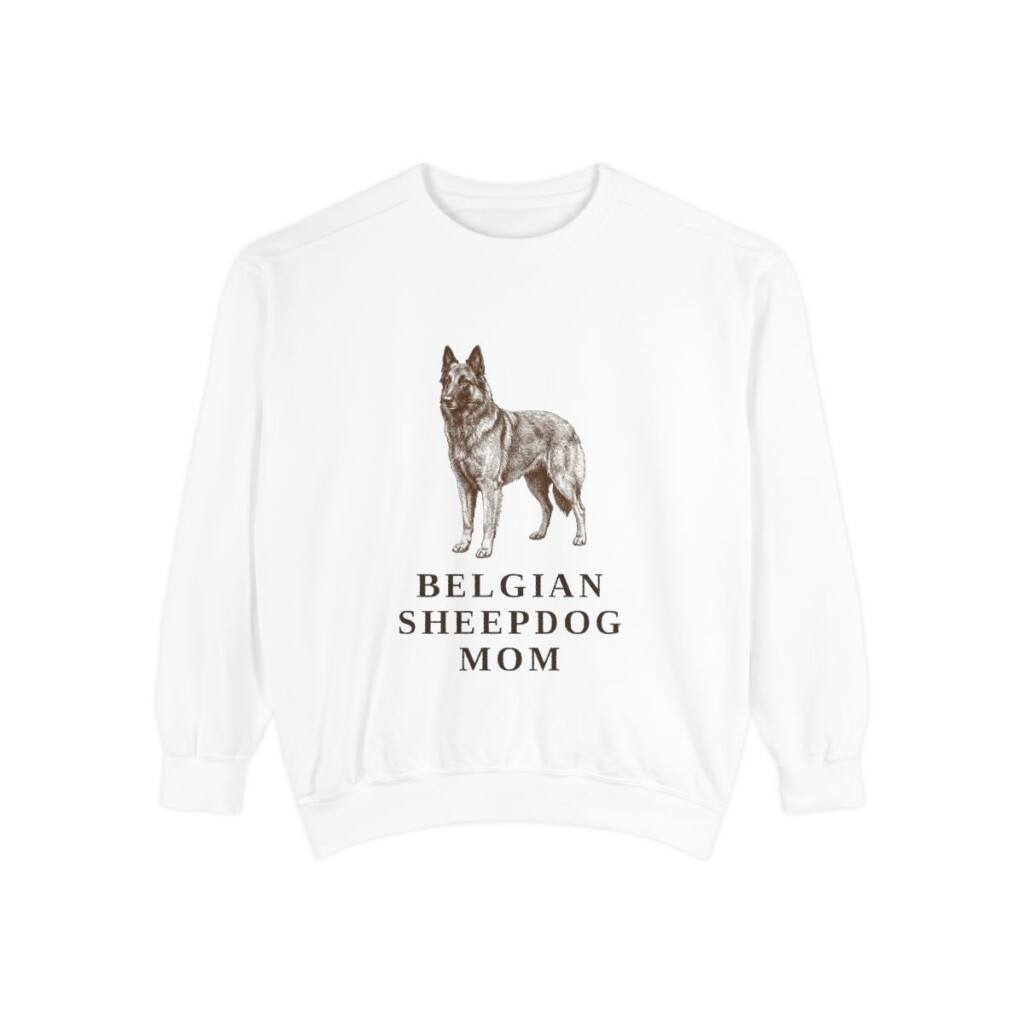 Belgian Sheepdog Mom Sweatshirt, White, front view