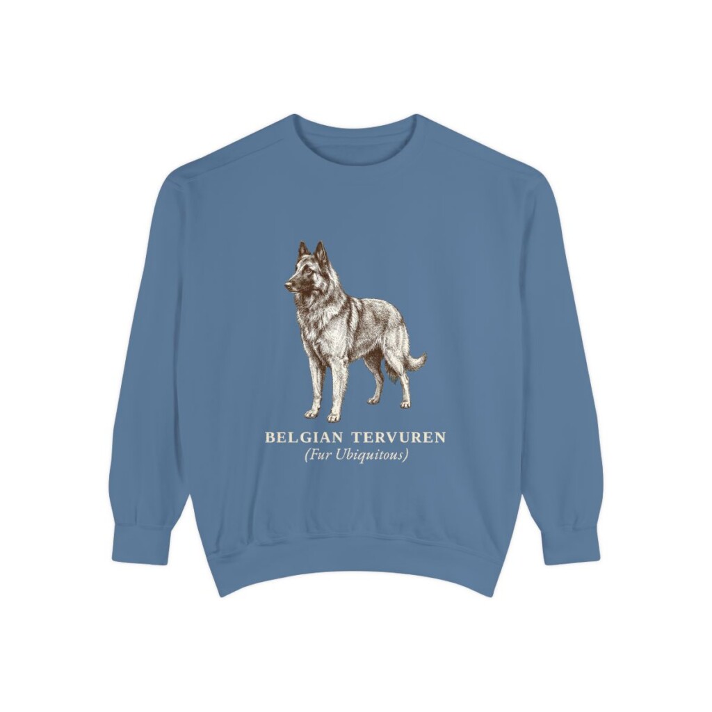 Belgian Tervuren Latin Sweatshirt, Blue Jean, front view