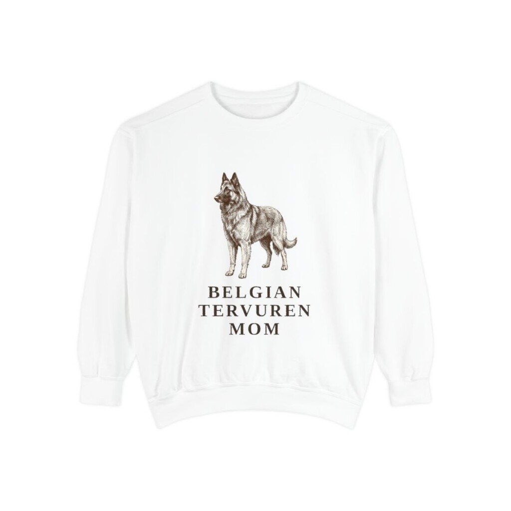 belgian-tervuren-sweatshirt-mom-white Belgian Tervuren Mom Sweatshirt, White, front view