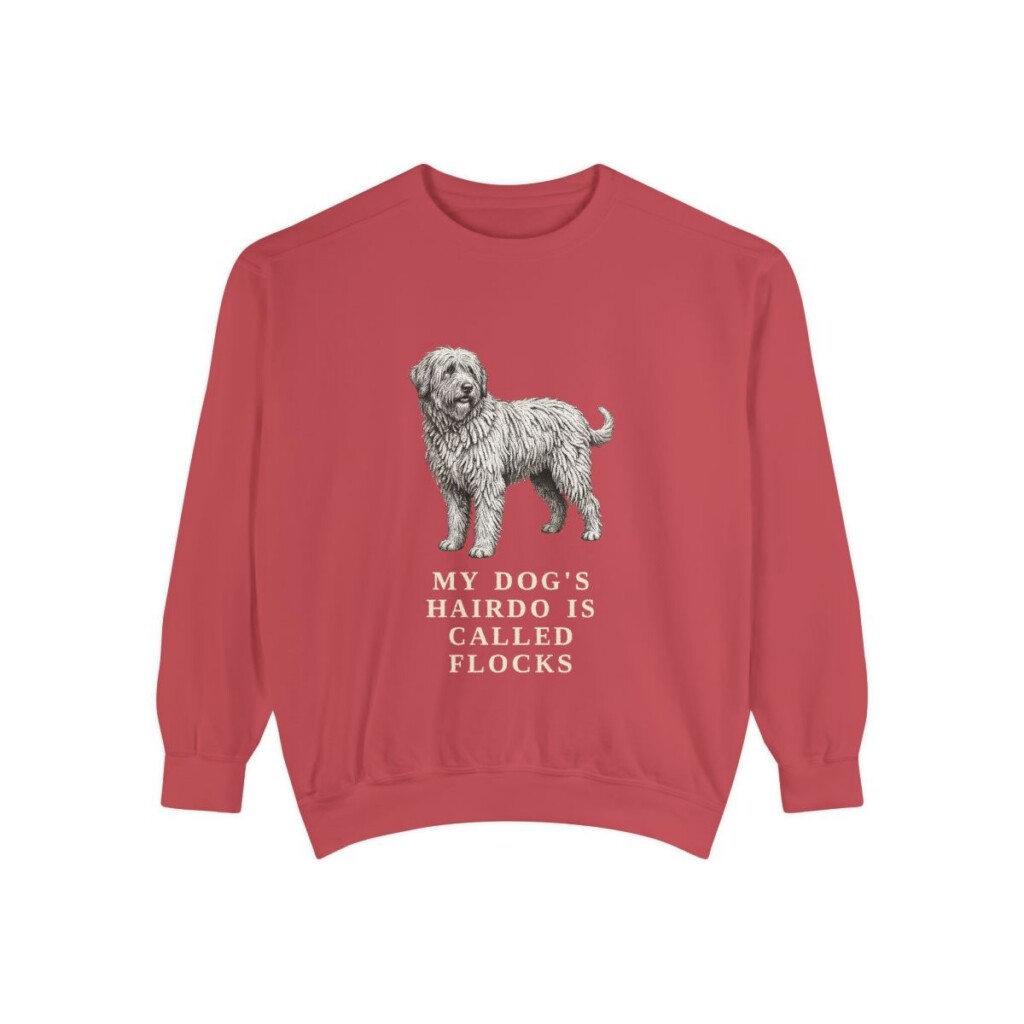 bergamasco-sheepdog-sweatshirt-humor-crimson Bergamasco Sheepdog Humor Sweatshirt, Crimson, front view