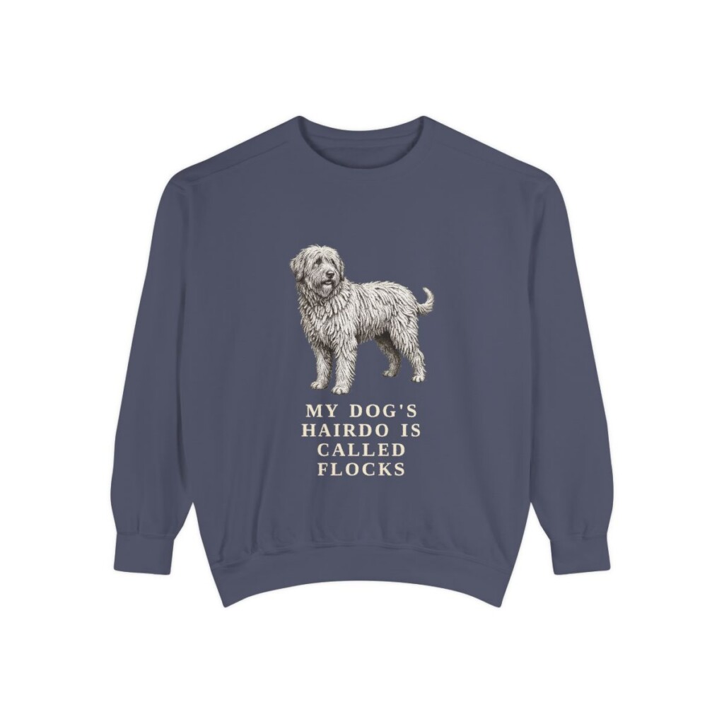 bergamasco-sheepdog-sweatshirt-humor-denim Bergamasco Sheepdog Humor Sweatshirt, Denim, front view