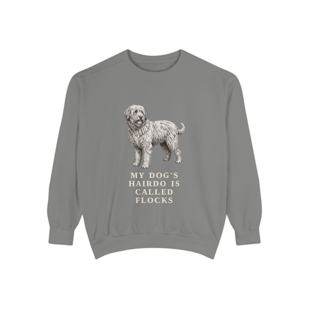 bergamasco-sheepdog-sweatshirt-humor-grey Bergamasco Sheepdog Humor Sweatshirt, Grey, front view