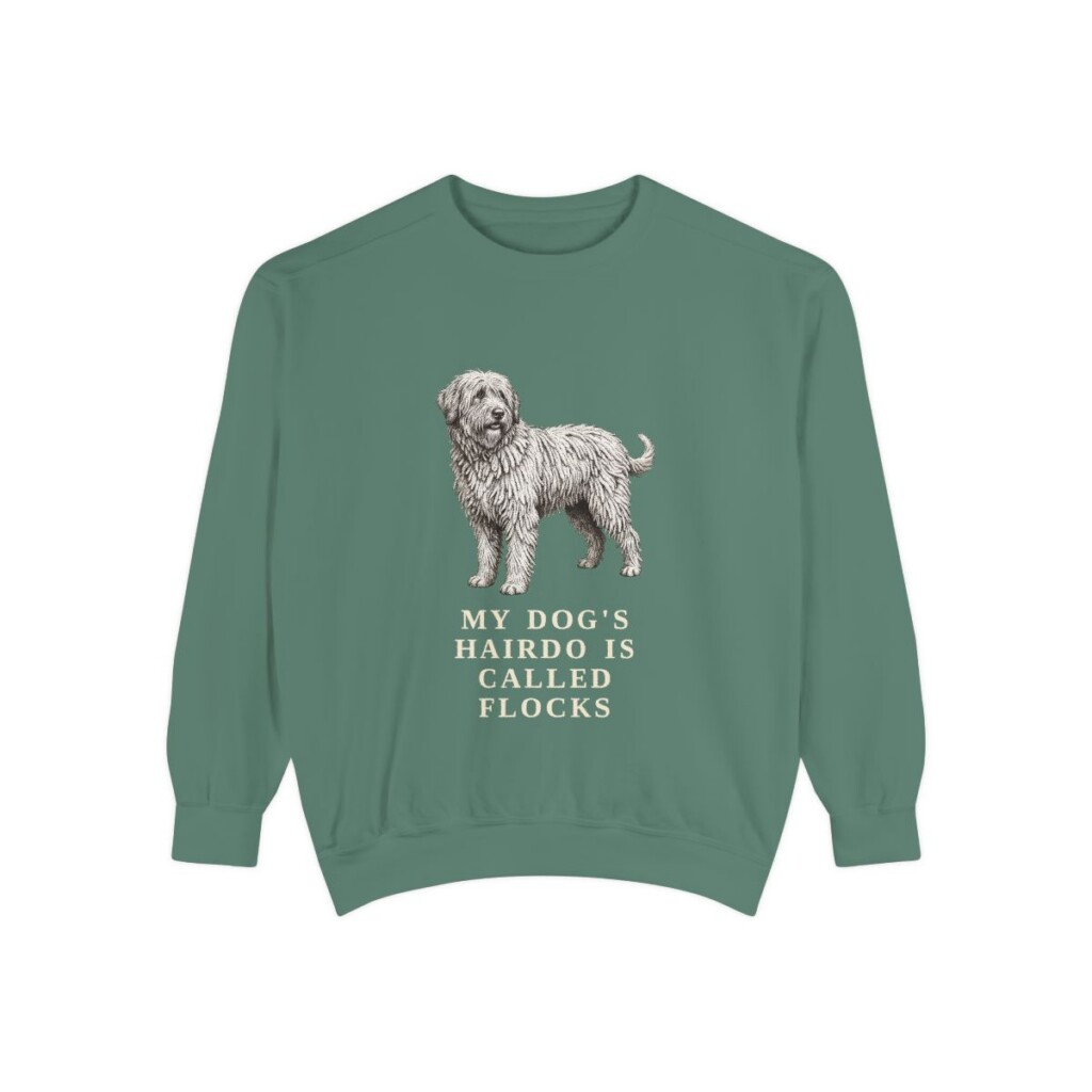 bergamasco-sheepdog-sweatshirt-humor-light-green Bergamasco Sheepdog Humor Sweatshirt, Light Green, front view