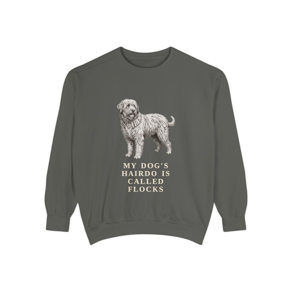 bergamasco-sheepdog-sweatshirt-humor-pepper Bergamasco Sheepdog Humor Sweatshirt, Pepper, front view