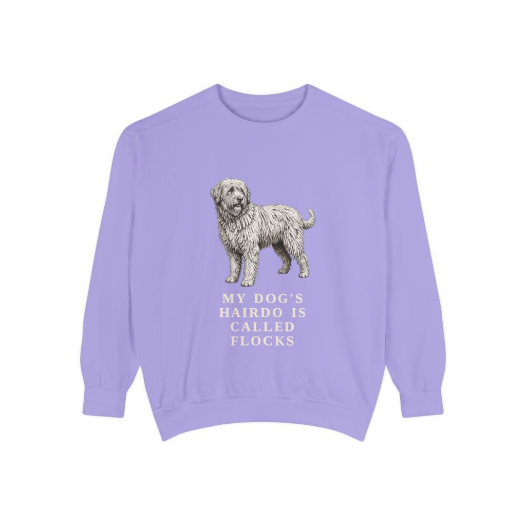 bergamasco-sheepdog-sweatshirt-humor-violet Bergamasco Sheepdog Humor Sweatshirt, Violet, front view