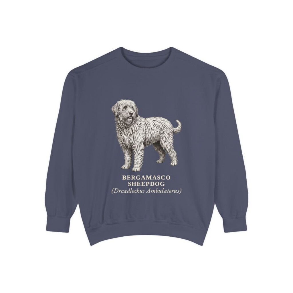 Bergamasco Sheepdog Latin Sweatshirt, Denim, front view