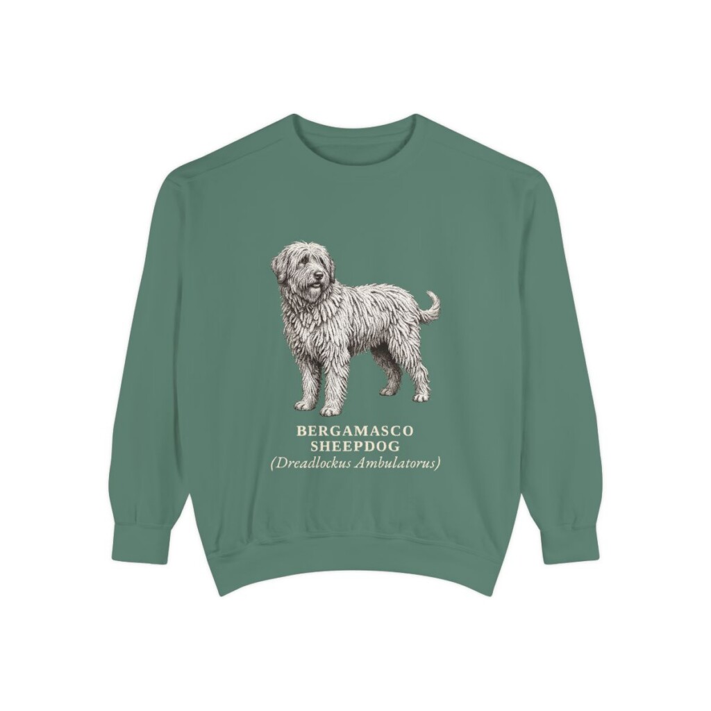 Bergamasco Sheepdog Latin Sweatshirt, Light Green, front view