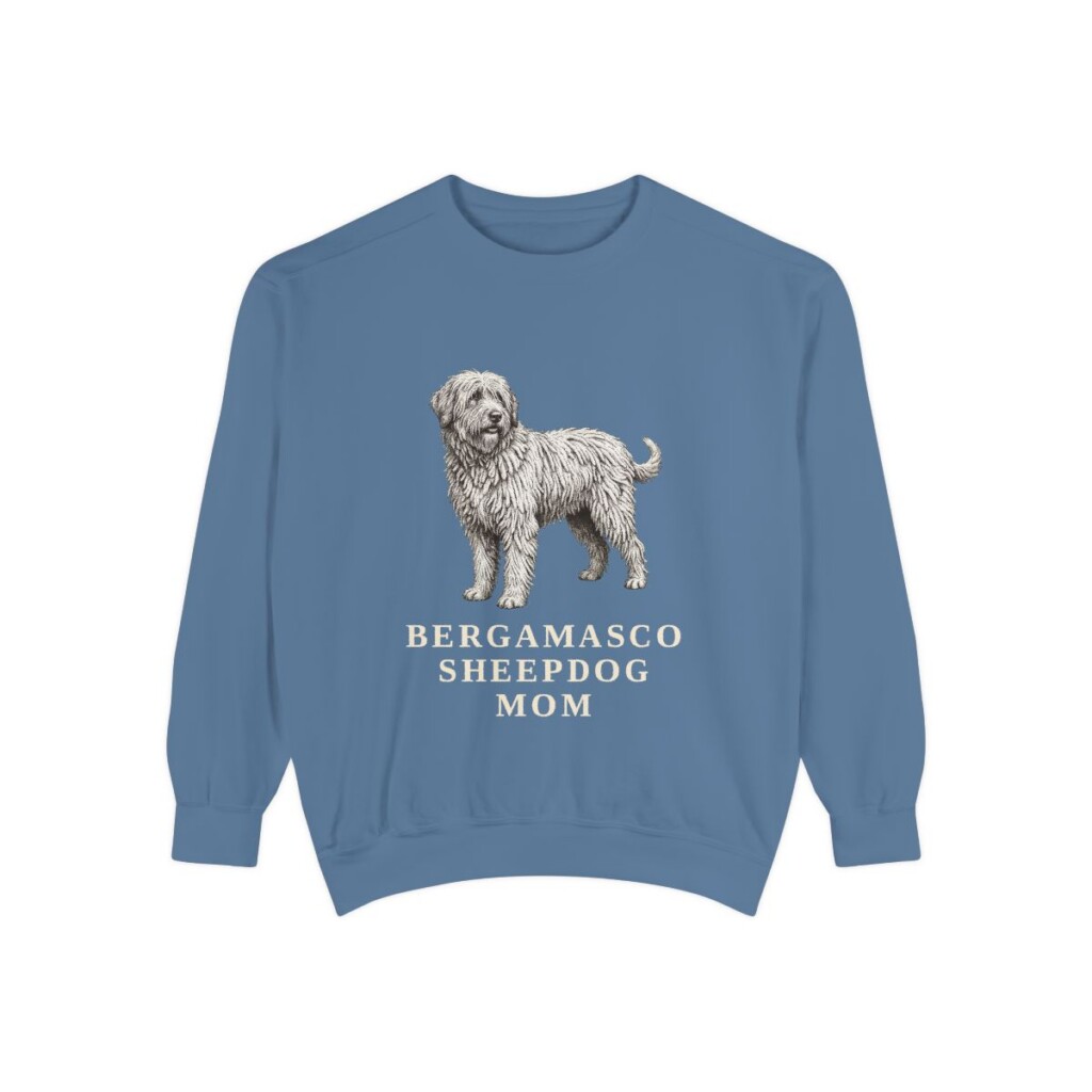 Bergamasco Sheepdog Mom Sweatshirt, Blue Jean, front view